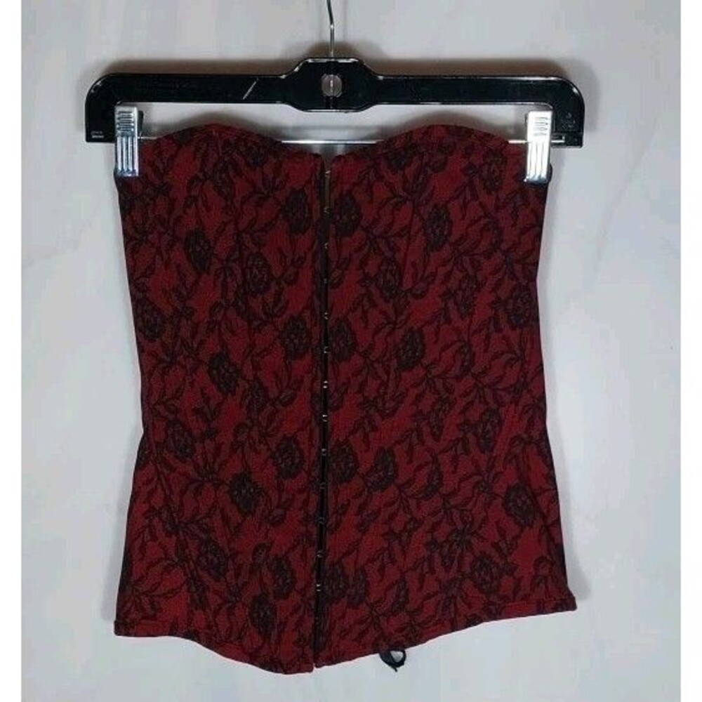 Vintage Y2K Charlotte Russe Red Floral Corset Top Lace-Up Back Size M